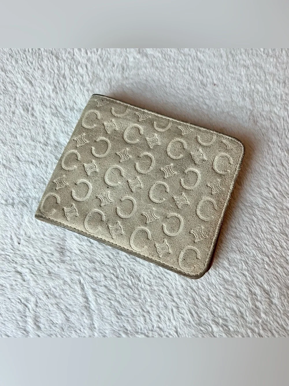 Celine Macadam Suede BiFold Wallet Cream